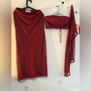 Red Mesh Dress and Top Set